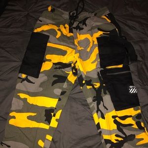 Black/yellow camouflage joggers